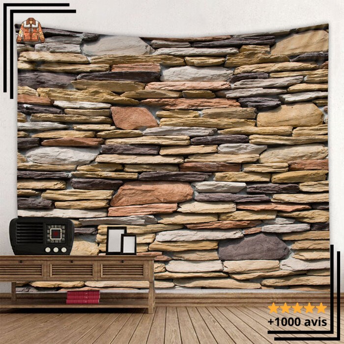 Tapisserie Murale Effet Pierre/brique 140x230 Cm - Impression 3D - Tissu Microfibre - Pour Salon, Chambre, Décoration