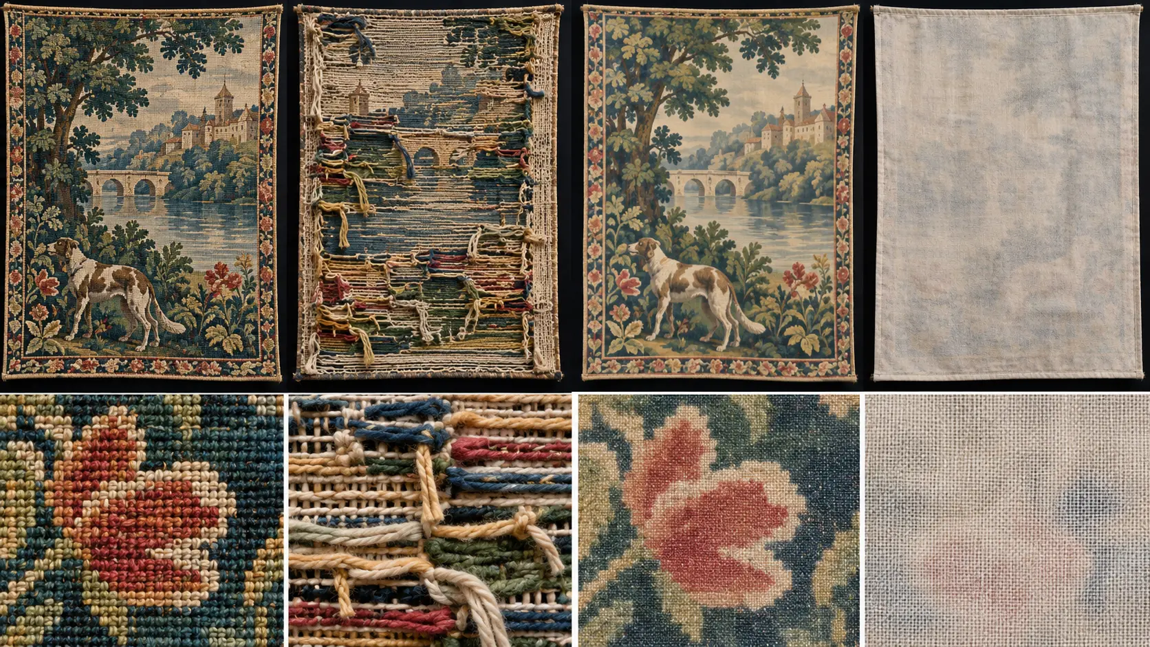 Comparaison entre l’endroit et le revers d’une tapisserie tissée et d’un textile imprimé